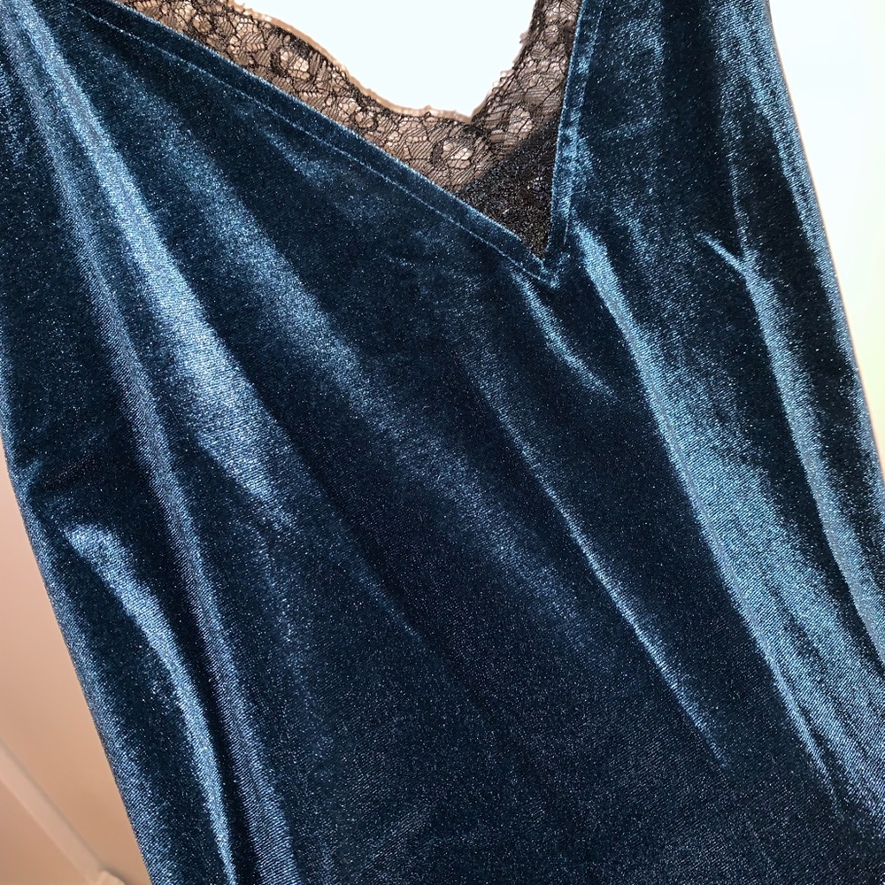 French Connection Velvet Turquoise and Lace Top